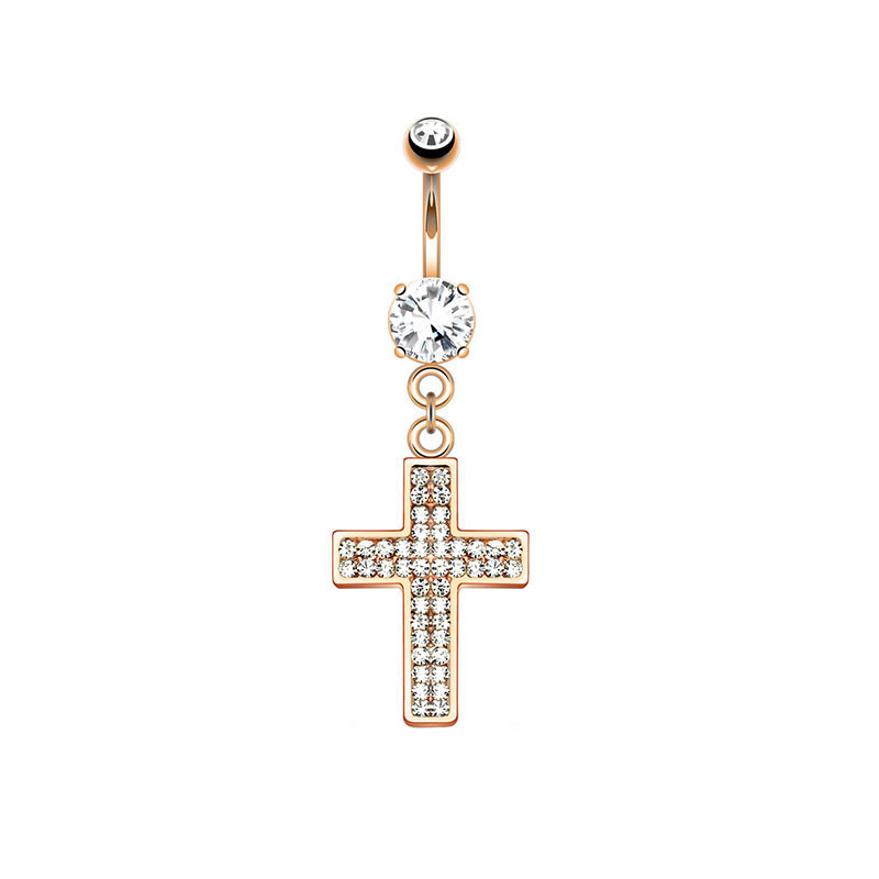 Image of Chirurgenstahl Bauchnabelpiercing mit Anhänger Kreuz - Roségold bei Apfelkiste.ch