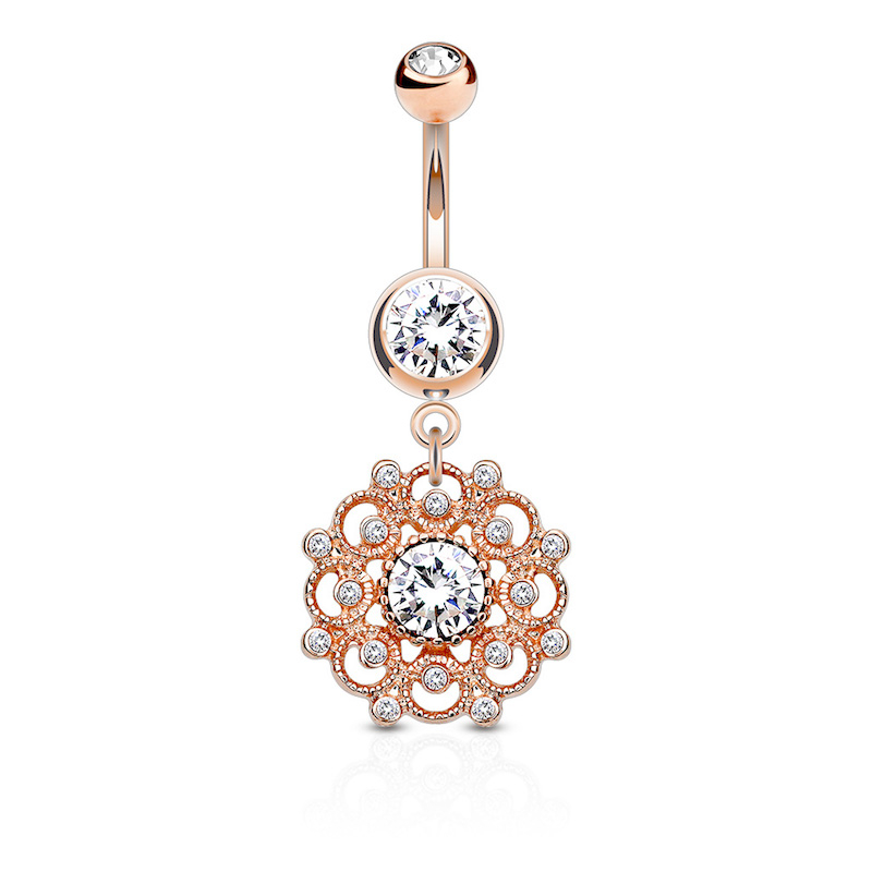 Image of Chirurgenstahl Bauchnabelpiercing mit Anhänger Ornament - Roségold bei Apfelkiste.ch