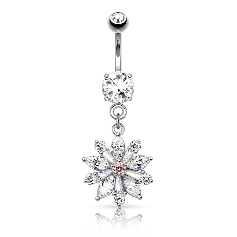 Image of Chirurgenstahl Bauchnabelpiercing mit Anhänger Flower - Silber bei Apfelkiste.ch