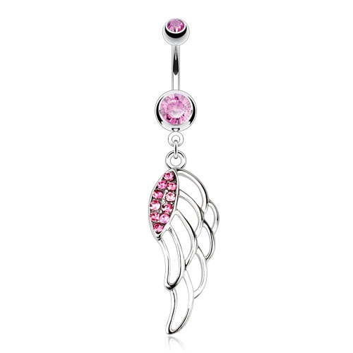 Image of Chirurgenstahl Bauchnabelpiercing mit Anhänger Flügel - Silber / Rosa bei Apfelkiste.ch