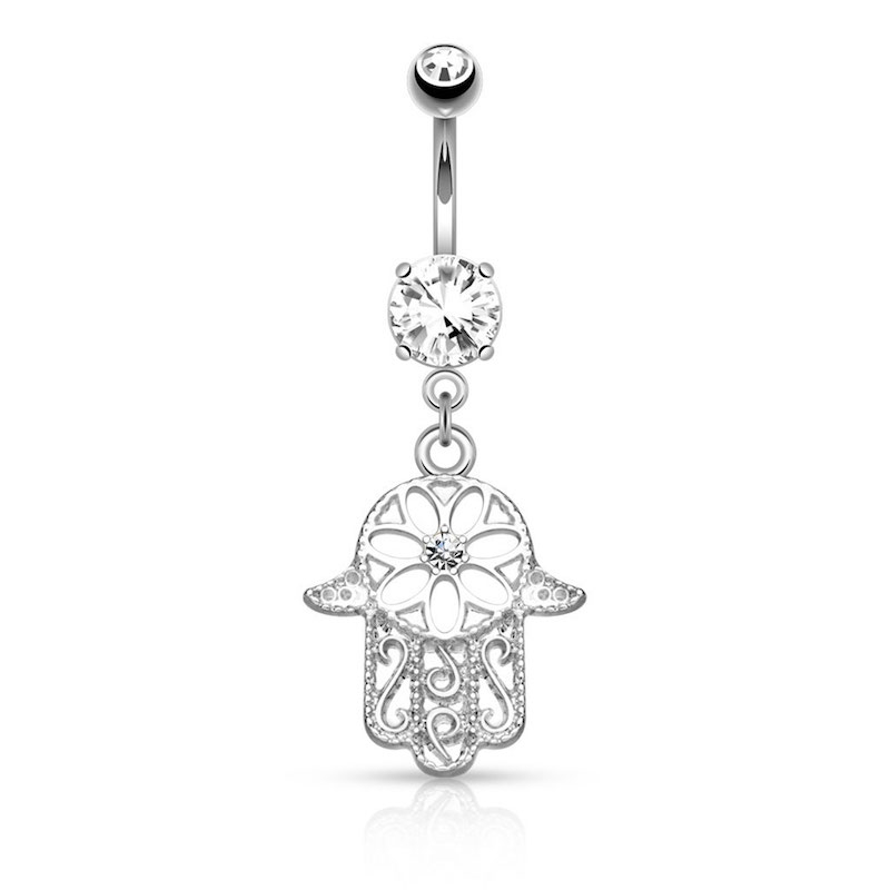 Image of Chirurgenstahl Bauchnabelpiercing mit Anhänger Hand der Fatima - Silber bei Apfelkiste.ch