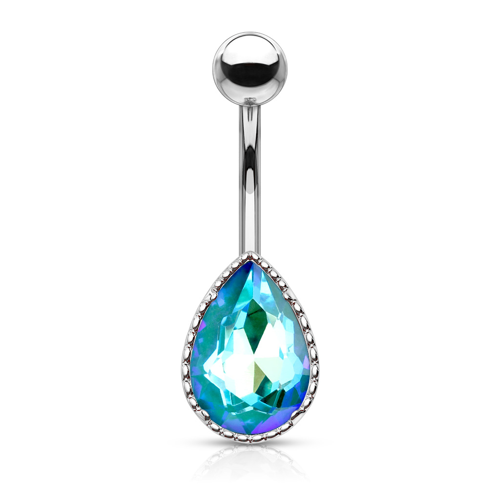 Image of Chirurgenstahl Bauchnabelpiercing Kaleidoskopstein Tropfen - Silber / Blau bei Apfelkiste.ch
