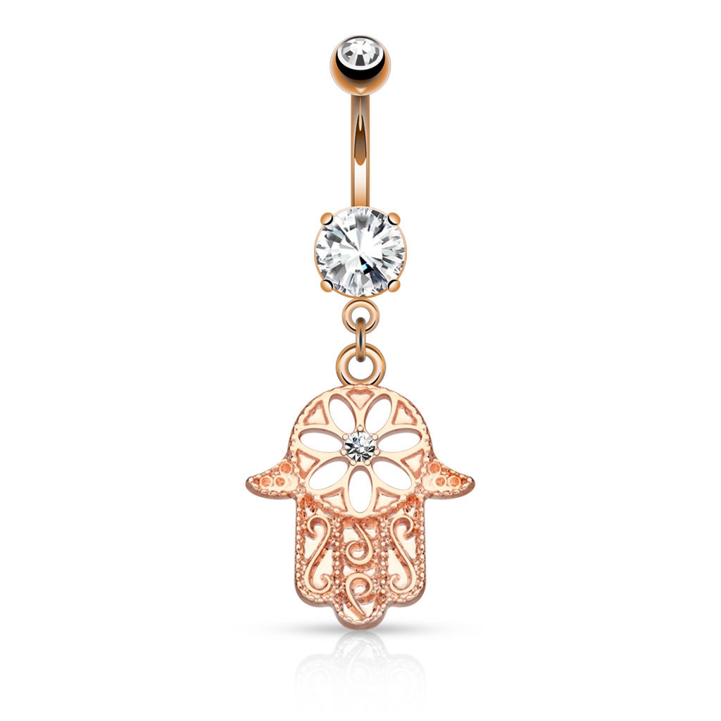 Image of Chirurgenstahl Bauchnabelpiercing mit Anhänger Hand der Fatima - Roségold bei Apfelkiste.ch