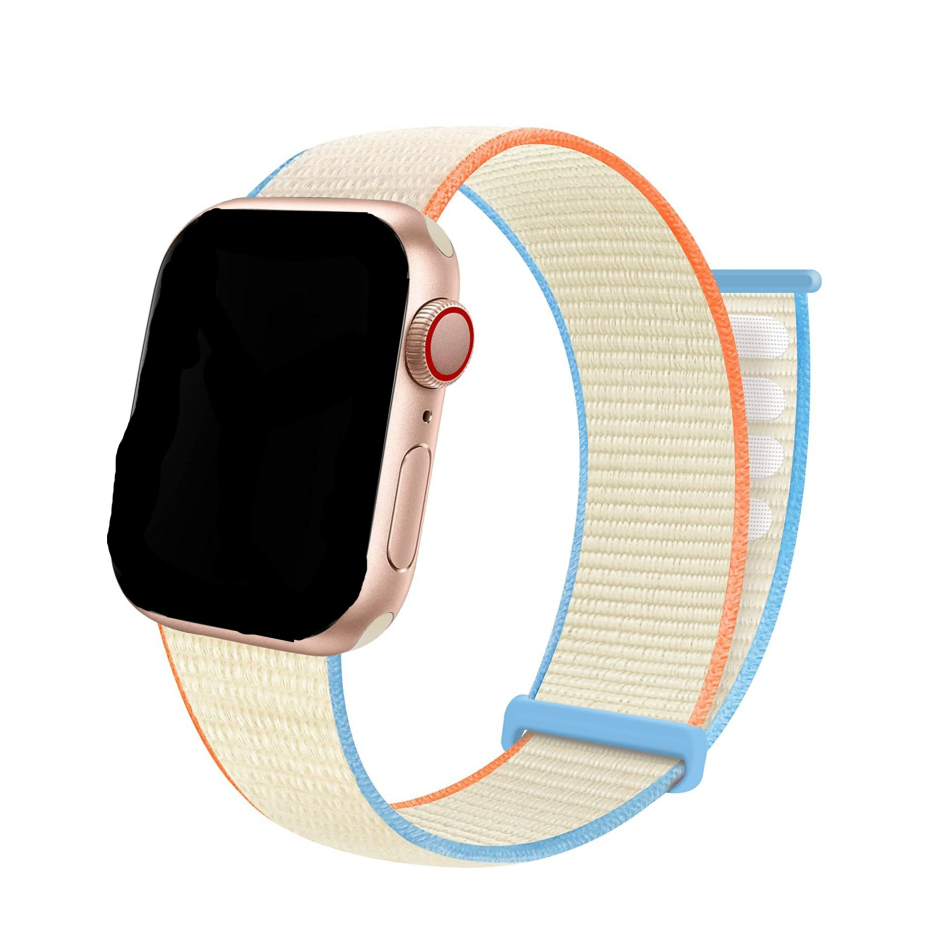 Image of Changee - Apple Watch (45/44/42 mm) Nylon Ersatz Armband mit Klettverschluss (Gelenkumfang: 185-239mm) - Beige / Blau bei Apfelkiste.ch