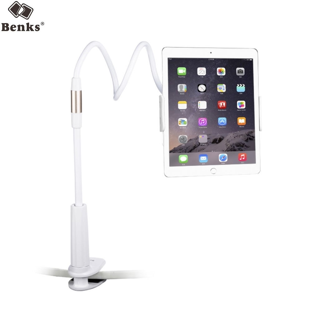 Desktop Tisch / Bett Halterung mit flexiblem Schwanenhals für Tablet / Smartphone (11.5-20cm) - Weiss