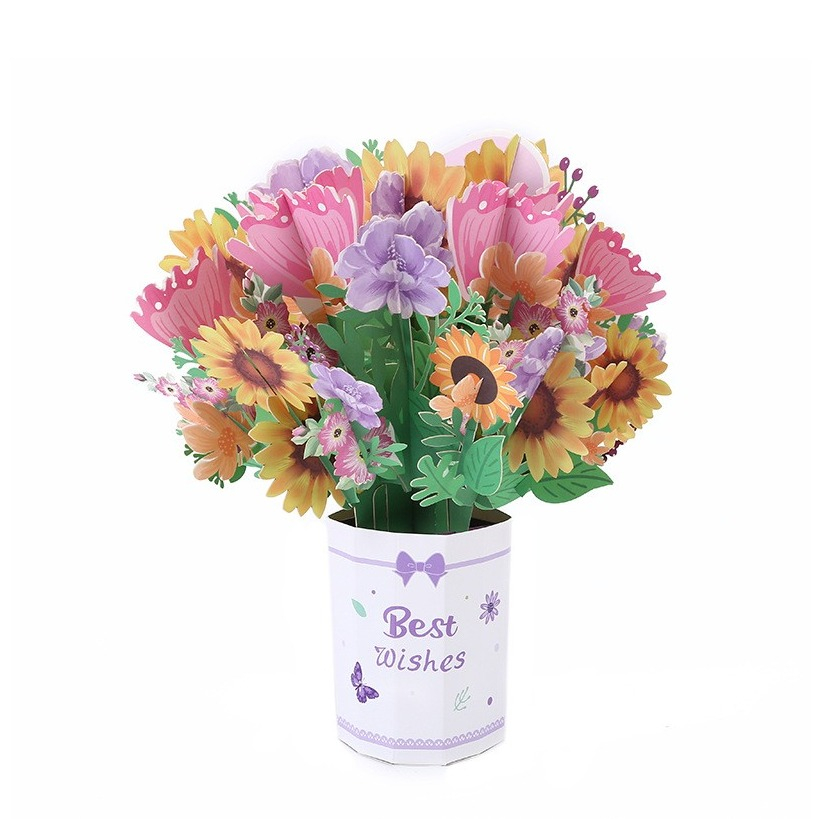 Image of Best Wishes 3D Glückwunsch Pop-Up Blumenstrauss + Umschlag - Lila bei Apfelkiste.ch