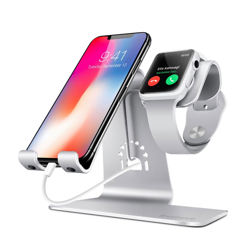 Image of Bestand - 2in1 Multifunktions Halterung für iPhone und Apple Watch - Silber bei Apfelkiste.ch