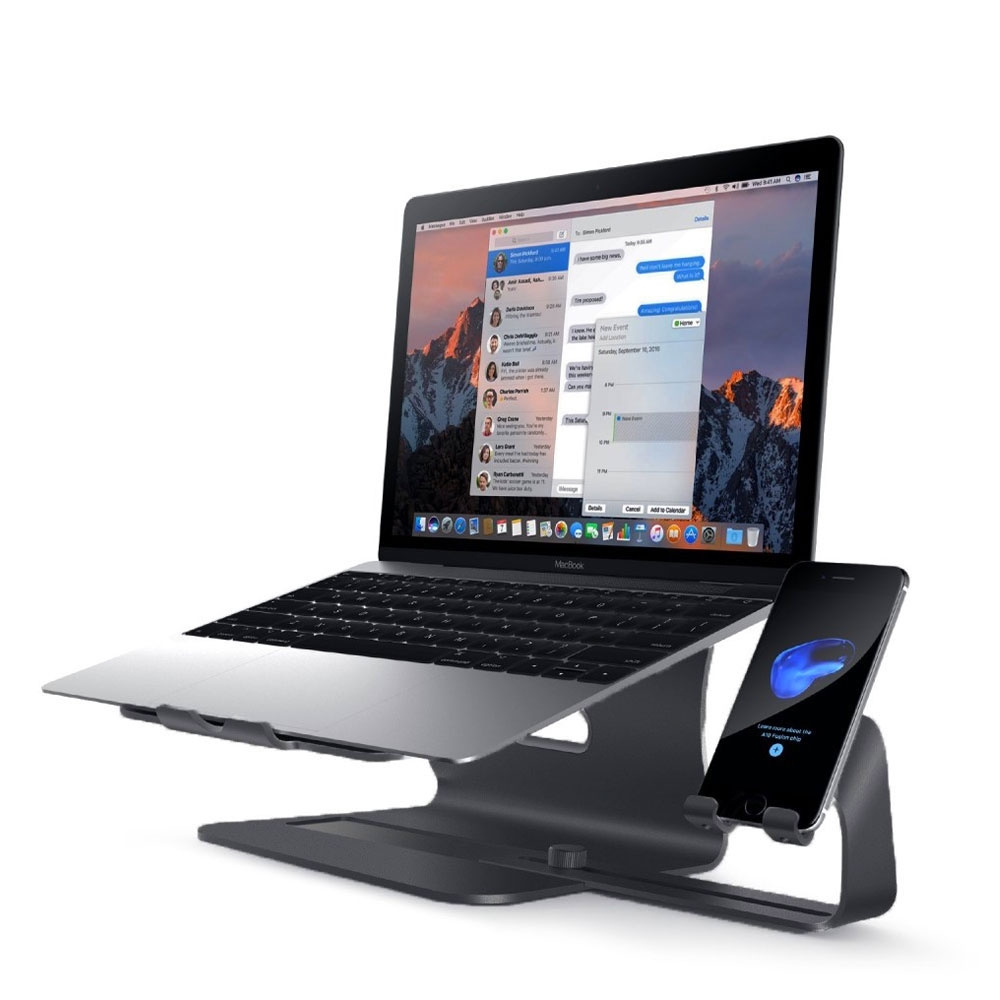 Image of Bestand - 2in1 MacBook / Laptop Alu Ständer Halterung mit ausziehbarem Smartphone Halter - Grau bei Apfelkiste.ch