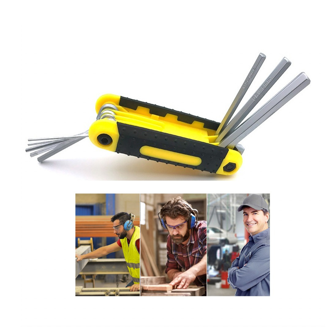 Image of 8in1 Multi-Tool Sechskant Schlüsselsatz Schraubendreher Werkzeugset - Gelb / Schwarz bei Apfelkiste.ch