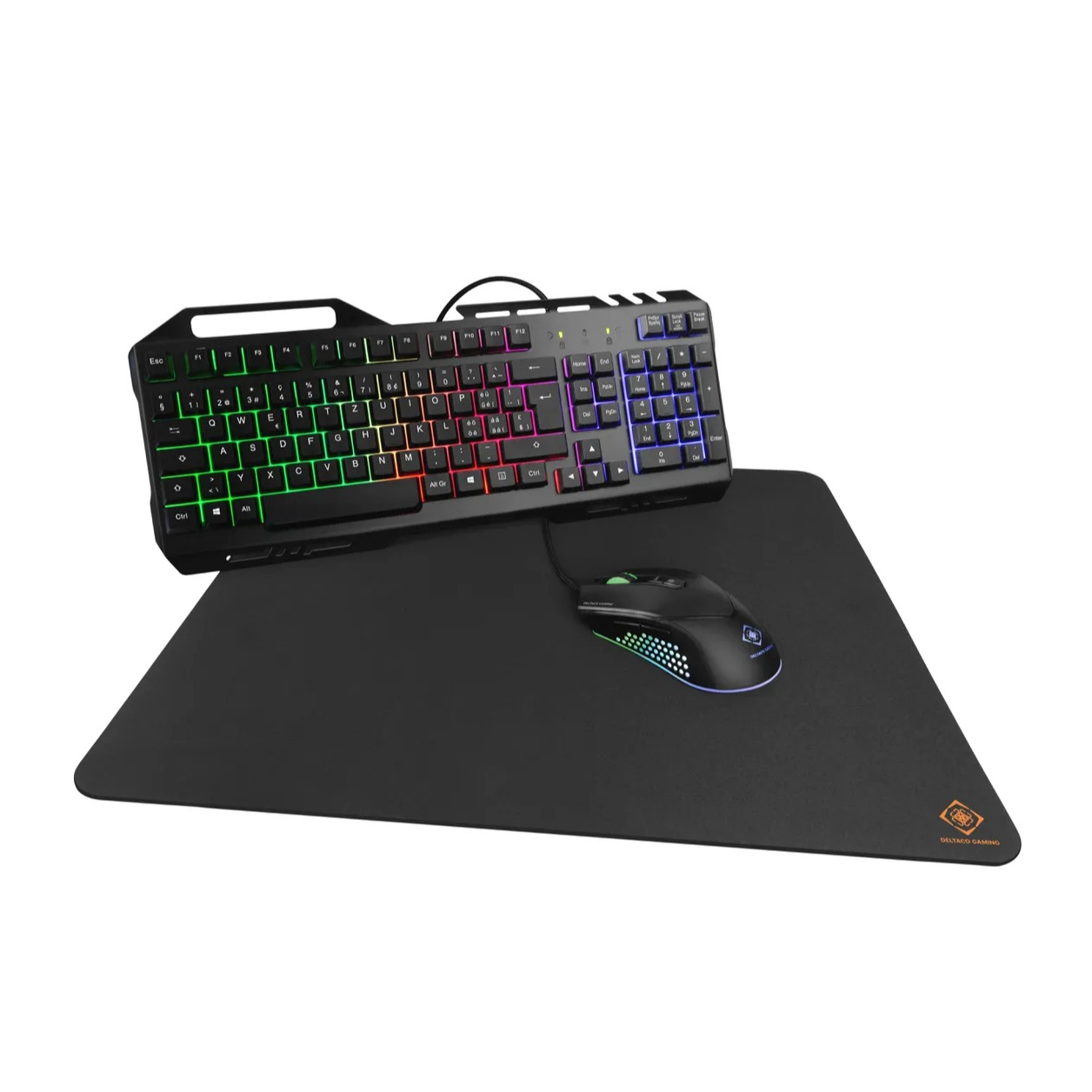 Image of Deltaco Gaming - 3in1 Gaming Gear Kit Gaming Tastatur Keyboard / Maus / Mauspad Mausmatte mit RGB Hintergrundbeleuchtung (GAM-113-CH) - Schwarz bei Apfelkiste.ch