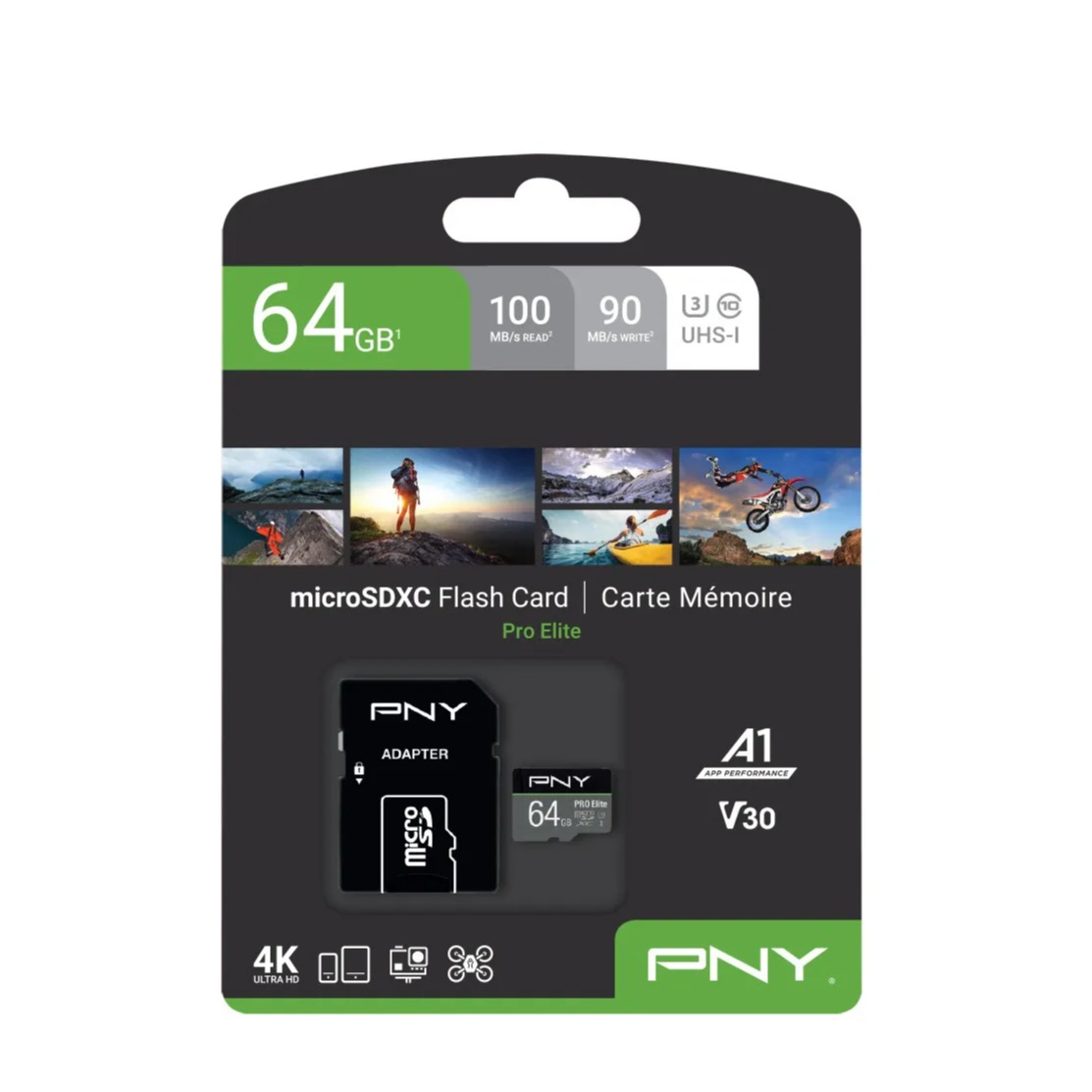 Image of PNY - 64GB Pro Elite Micro SDXC TransFlash Speicherkarte + SD Adapter Class 10 U3 UHS-I U3 100 MBps (SDU64GV31100PRO-GE) bei Apfelkiste.ch
