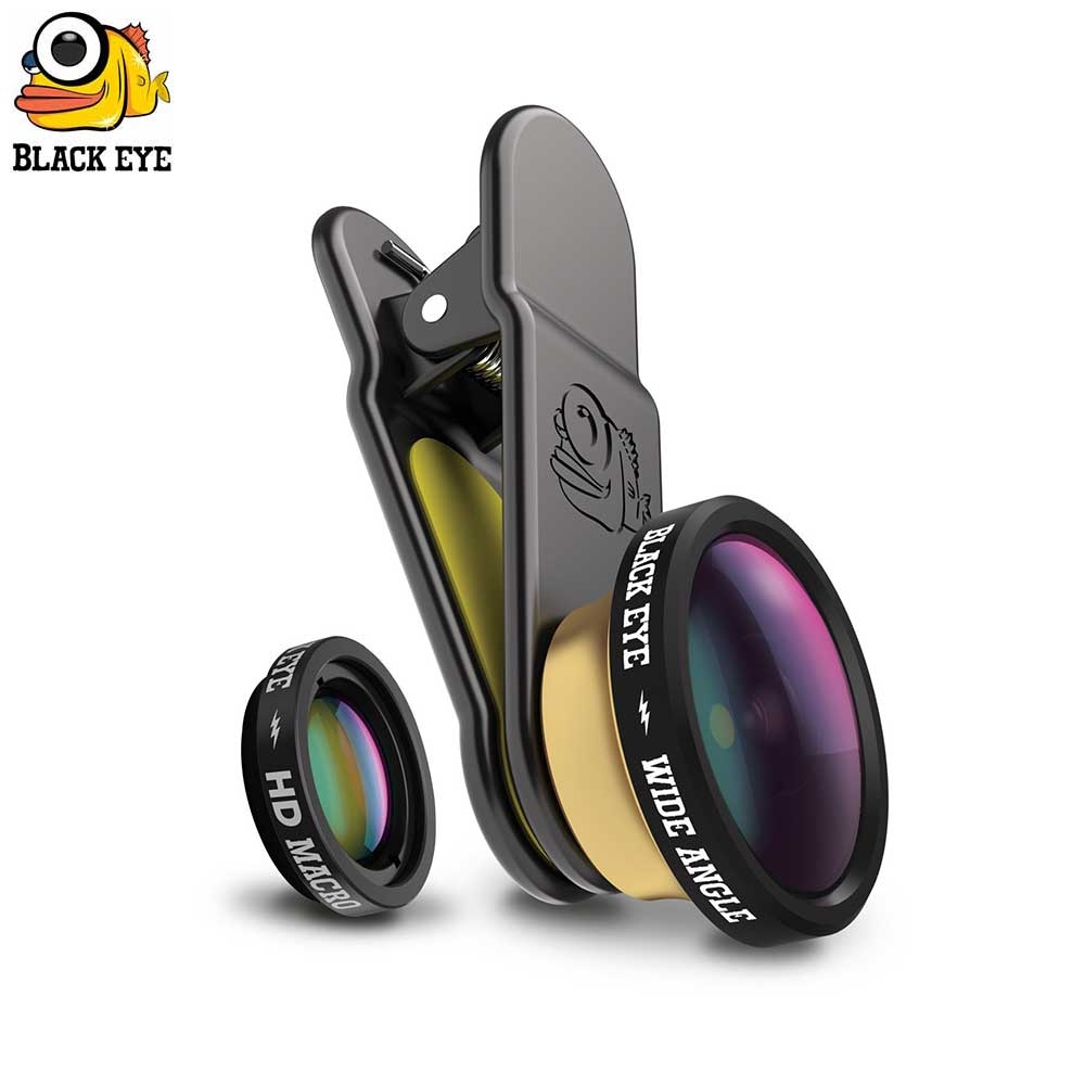 2in1 Objektiv Linsen HD Marcro / HD Weitwinkel + Clip Halter (CM002) - Schwarz