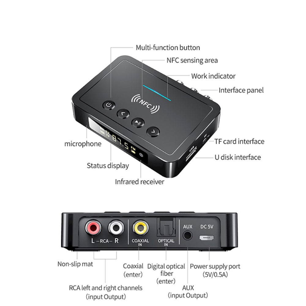 Bluetooth Sender Empfänger, 2 in 1 Bluetooth Audio Adapter Mini Portable  3,5 mm Buchse, Dual Link Sender kompatibel mit Bluetooth Audio Geräte