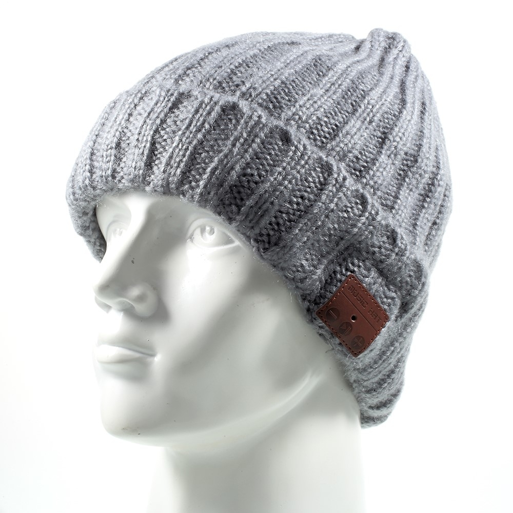 Image of Bluetooth Winter Strick Mütze Stereo Kopfhörer Headset - Grau / Silber bei Apfelkiste.ch