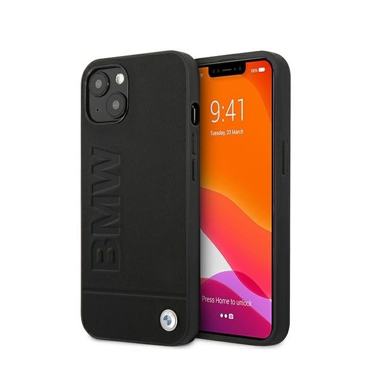 Image of BMW - iPhone 13 Echtleder Hülle Imprint (BMHCP13MSLLBK) - Schwarz bei Apfelkiste.ch