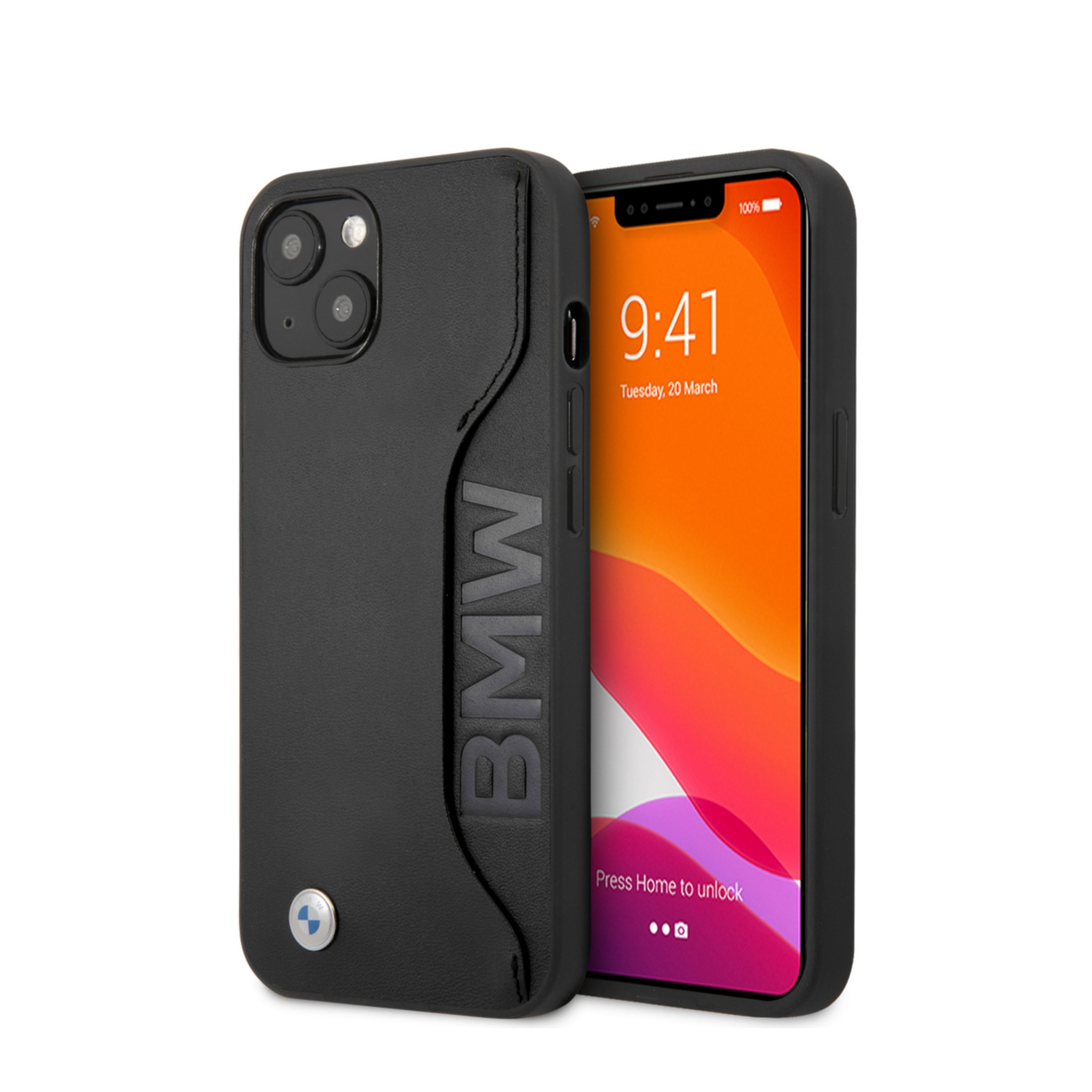 Image of BMW - iPhone 13 Echtleder Hardcase Hülle Wordmark Card Slot (BMHCP13MRCSWK) - Schwarz bei Apfelkiste.ch