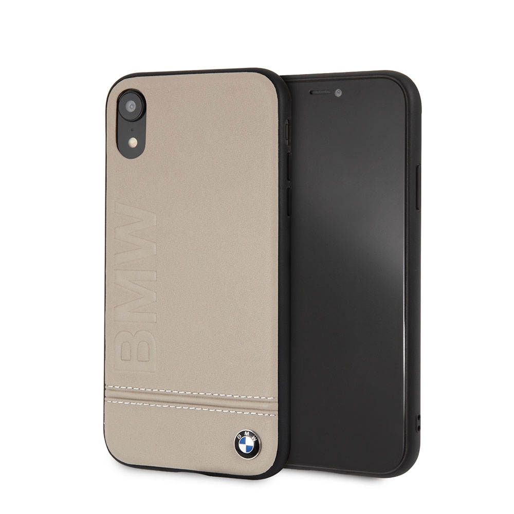 Image of BMW - iPhone Xr Echtleder Hülle Imprint (BMHCI61LLST) - Taupe bei Apfelkiste.ch