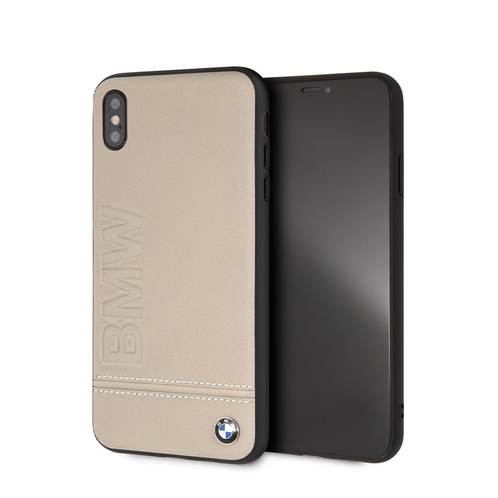Image of BMW - iPhone Xs Max Echtleder Hülle Imprint (BMHCI65LLST) - Taupe bei Apfelkiste.ch