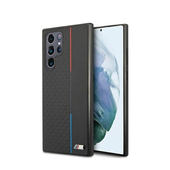 Image of BMW M - Samsung Galaxy S22 Ultra 5G Leder Hardcase M Hülle Triangles (BMHCS22LTRTBK) - Schwarz bei Apfelkiste.ch