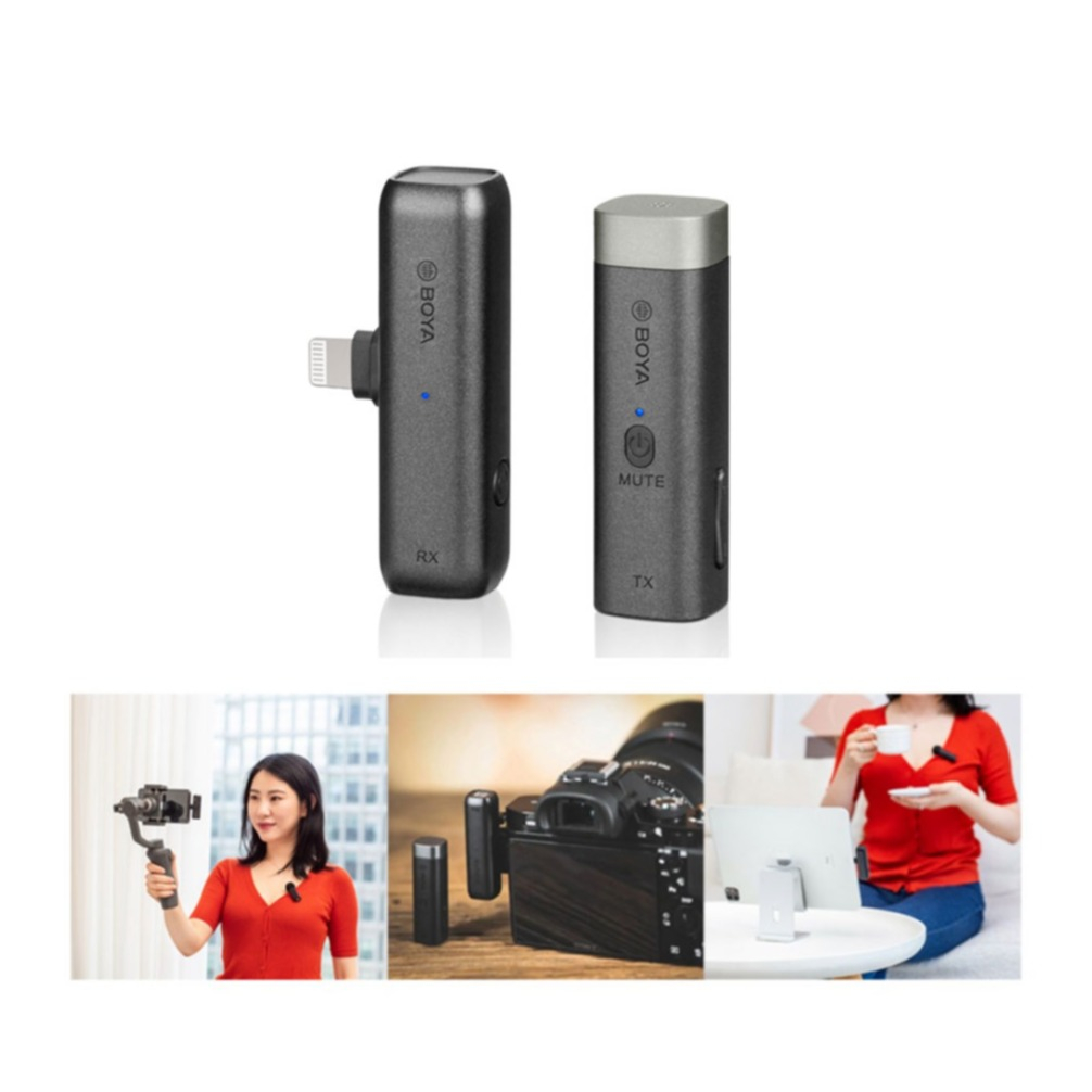 Image of Boya - 2.4GHz Kabelloses 360° Lavalier Mikrofon für iPhone / iPad / DSLR Kameras mit Lightning / 3.5mm Klinke und Ladebox (BY-WM3D) - Schwarz bei Apfelkiste.ch