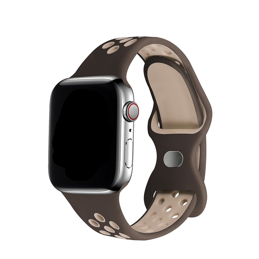 Image of Changee - Apple Watch (41/40/38 mm) Silikon Sport Armband Dual Color (Gelenkumfang: 155-195mm) - Braun / Beige bei Apfelkiste.ch