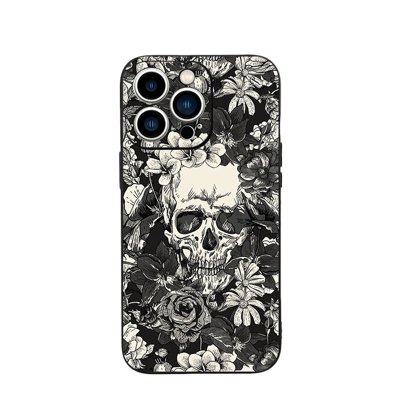 Image of Apfelkiste © - iPhone 12 Pro Gummi Case Hülle Ultra Thin Skull Flowers - Schwarz bei Apfelkiste.ch