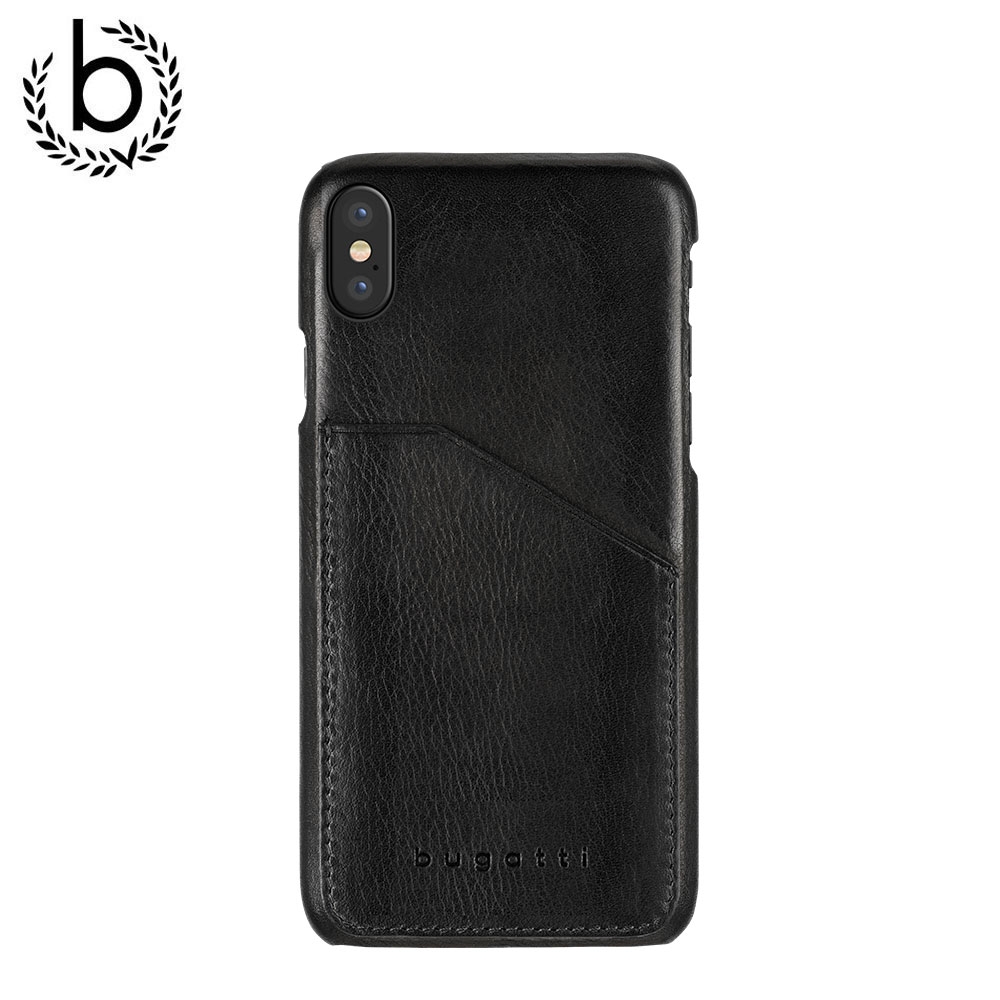 iPhone Xs / X Londra Echtleder Snap Case Hülle + Kartenfach (29857) - Schwarz