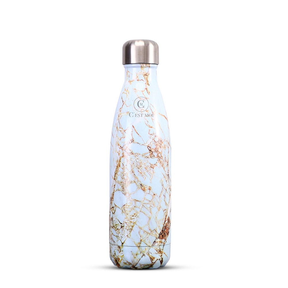 Image of C'est Moi - (500ml) Wiederverwendbare Edelstahl Premium Thermo Trinkflasche - Marble Gold bei Apfelkiste.ch