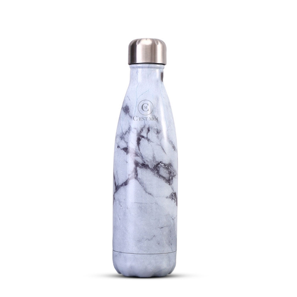 Image of C'est Moi - (500ml) Wiederverwendbare Edelstahl Premium Thermo Trinkflasche - Marble Weiss bei Apfelkiste.ch