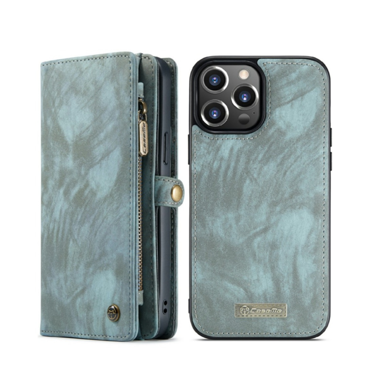 Image of Caseme - iPhone 13 Pro 2in1 Echtleder Tasche + Magnet Hardcase Karten Etui - Blau bei Apfelkiste.ch