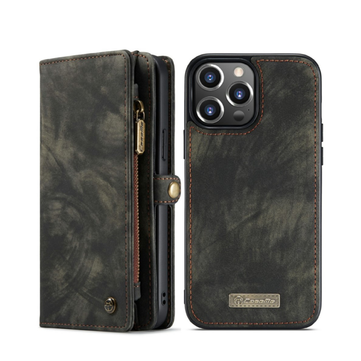 Image of Caseme - iPhone 13 Pro 2in1 Echtleder Tasche + Magnet Hardcase Karten Etui - Schwarz bei Apfelkiste.ch