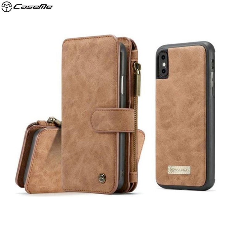 iPhone Xs / X 2in1 Echtleder Tasche + Magnet Hardcase Karten Etui - Braun
