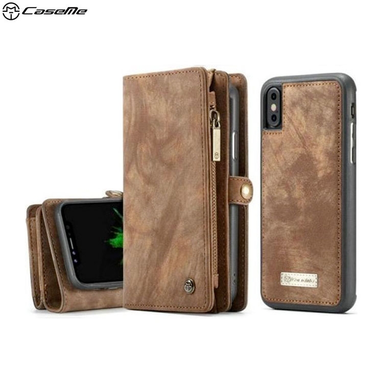 iPhone Xs / X 3in1 Echtleder Tasche + Magnet Hardcase Karten Etui - Braun
