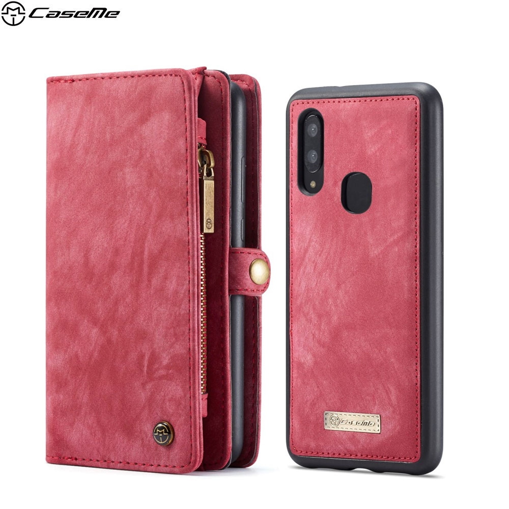 Samsung Galaxy A40 2in1 Echtleder Tasche + Magnet Hardcase Karten Etui - Rot