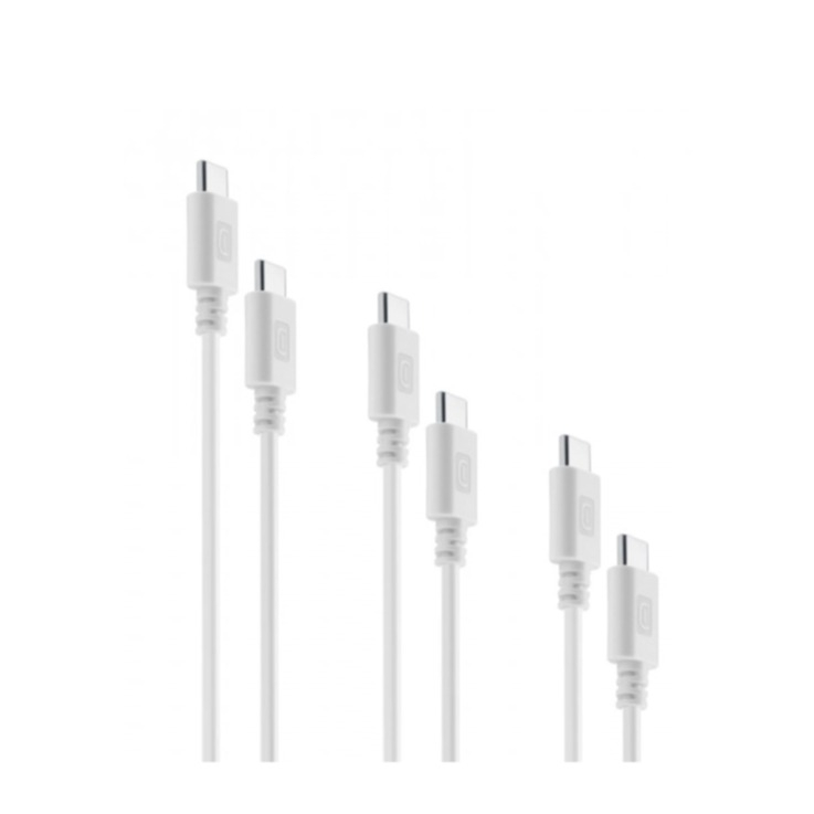 Image of Cellularline - (3er Set) 15cm / 120cm / 200cm USB C auf USB C Ladekabel Fast Charge Datenkabel (USBDATA3XC2CW) - Weiss bei Apfelkiste.ch