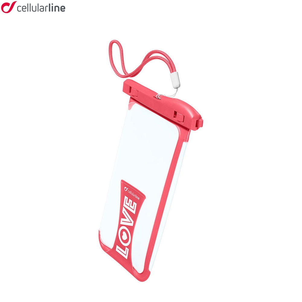 Voyager Wasserdichte 6.5" Smartphone Schutztasche mit Finger Griff Halterung IPX8 (VOYAGER19P) - Transparent / Rot