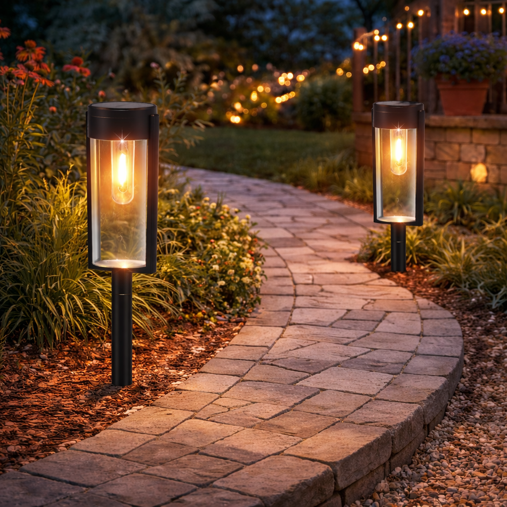 2er Set) LED Solar Lampe Gartenleuchte mit Glühbirne