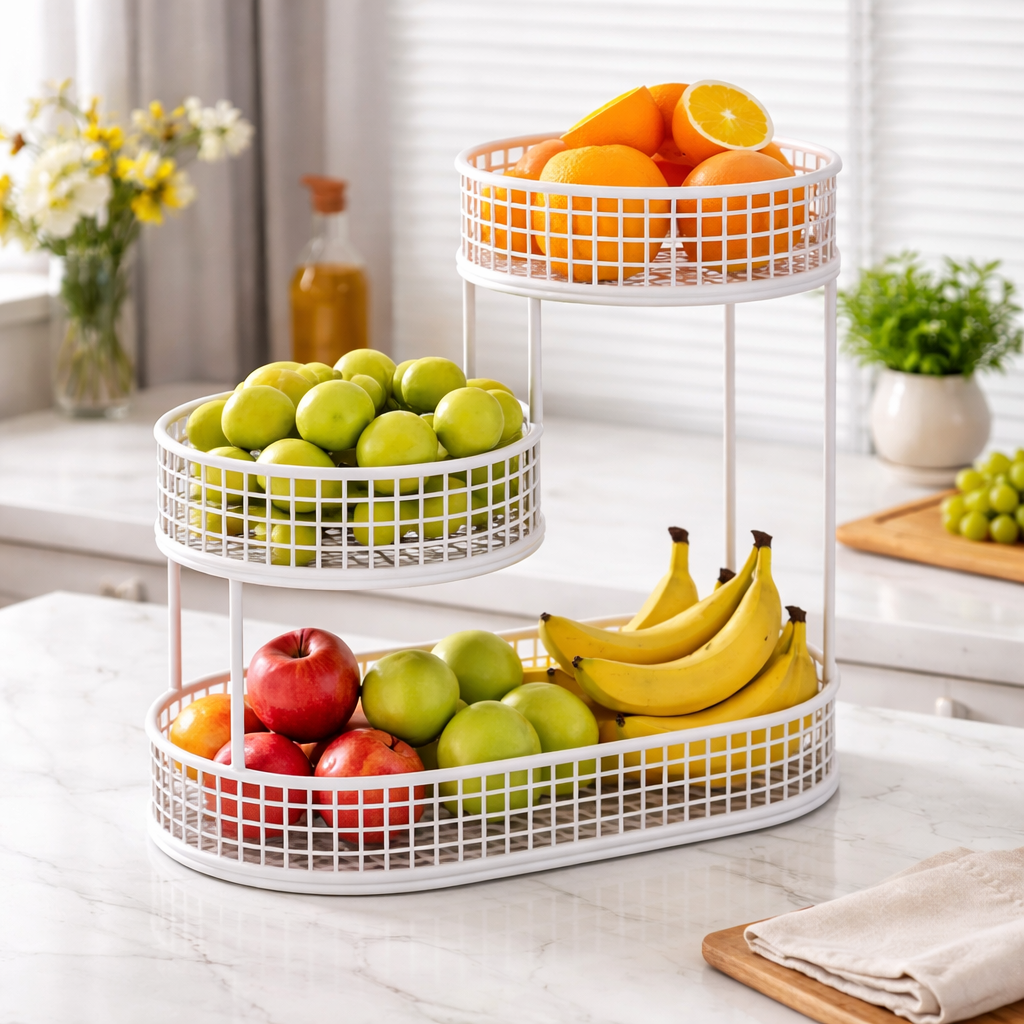 39x31.5cm Metall Obst Korb Home Deko Etagere Weiss