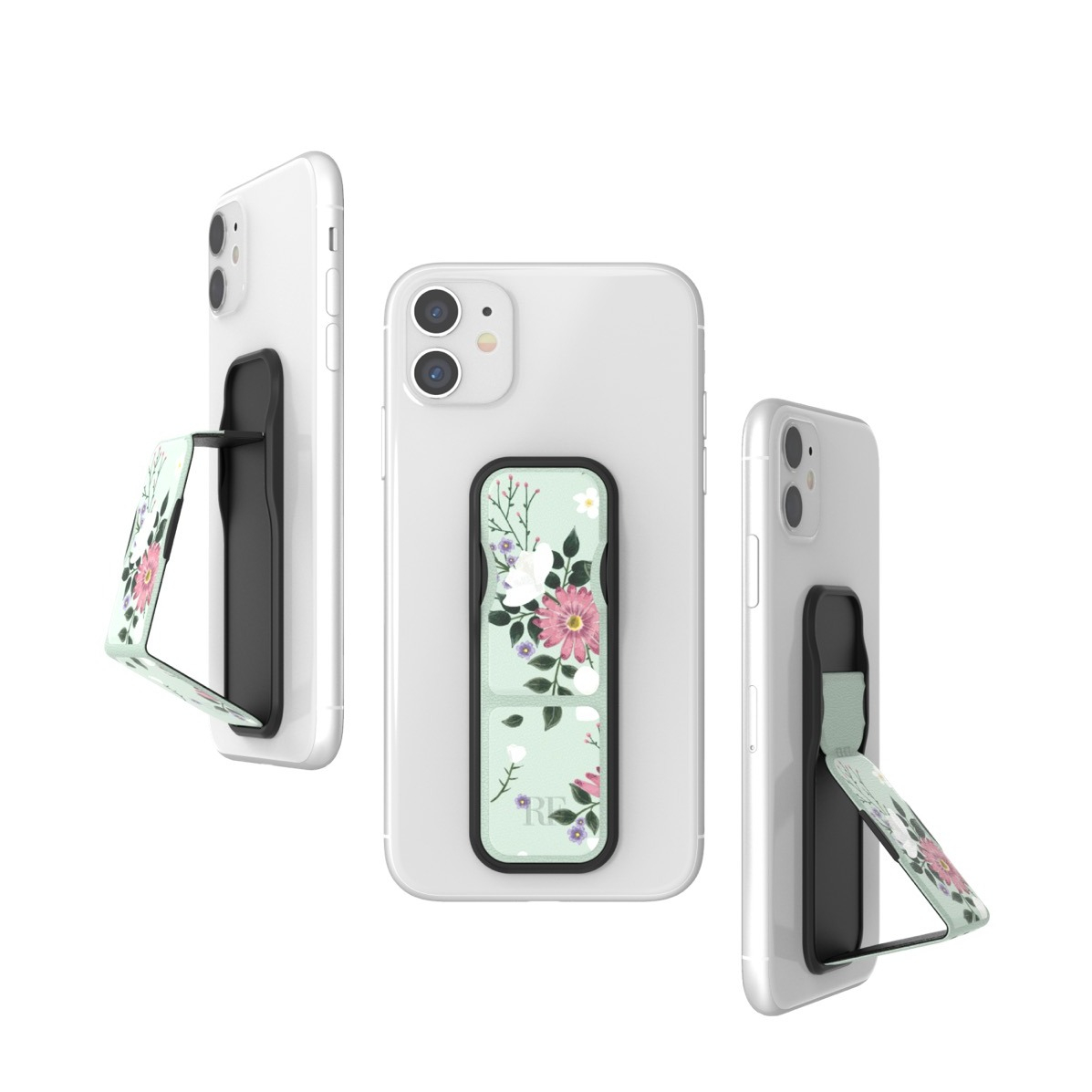 Image of Clckr - Universal Antibakterielle Finger Griff Halterung mit Aufsteller für Smartphones / Tablets (44514) - Mint Green Floral bei Apfelkiste.ch