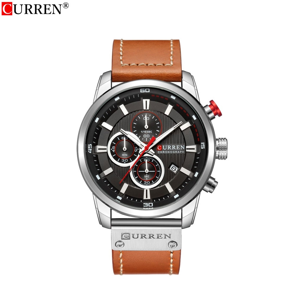 Analoge Quarz Herrenuhr Armbanduhr Leder mit Chronograph (Gelenkumfang 190 - 230mm) - Braun