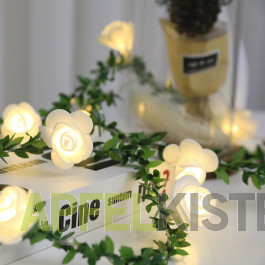 Rosengirlande Lichterkette 190 cm   Kunstblumen weiß 