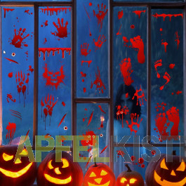 Halloween Fensteraufkleber Blut 126-teilig - Grusel-Deko Mit Wund-Tattoos