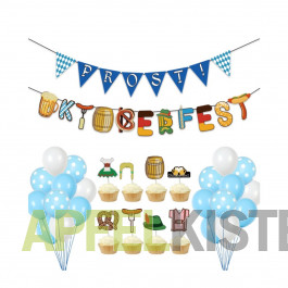 Oktoberfest Deko Set - 24 Ballons In Weiß & Blau Mit Bayerischen Motiven