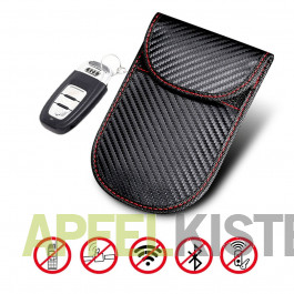 (10x14.5cm) Keyless Go RFID Anti Strahlung Leder Tasche Autoschlüssel  Schutz Signal Blocker - Schwarz Carbon