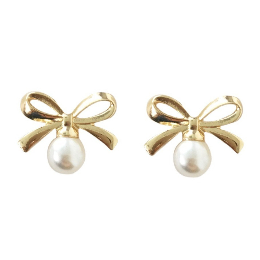 Image of Damen Ohrringe Schleife mit Perle - Gold bei Apfelkiste.ch