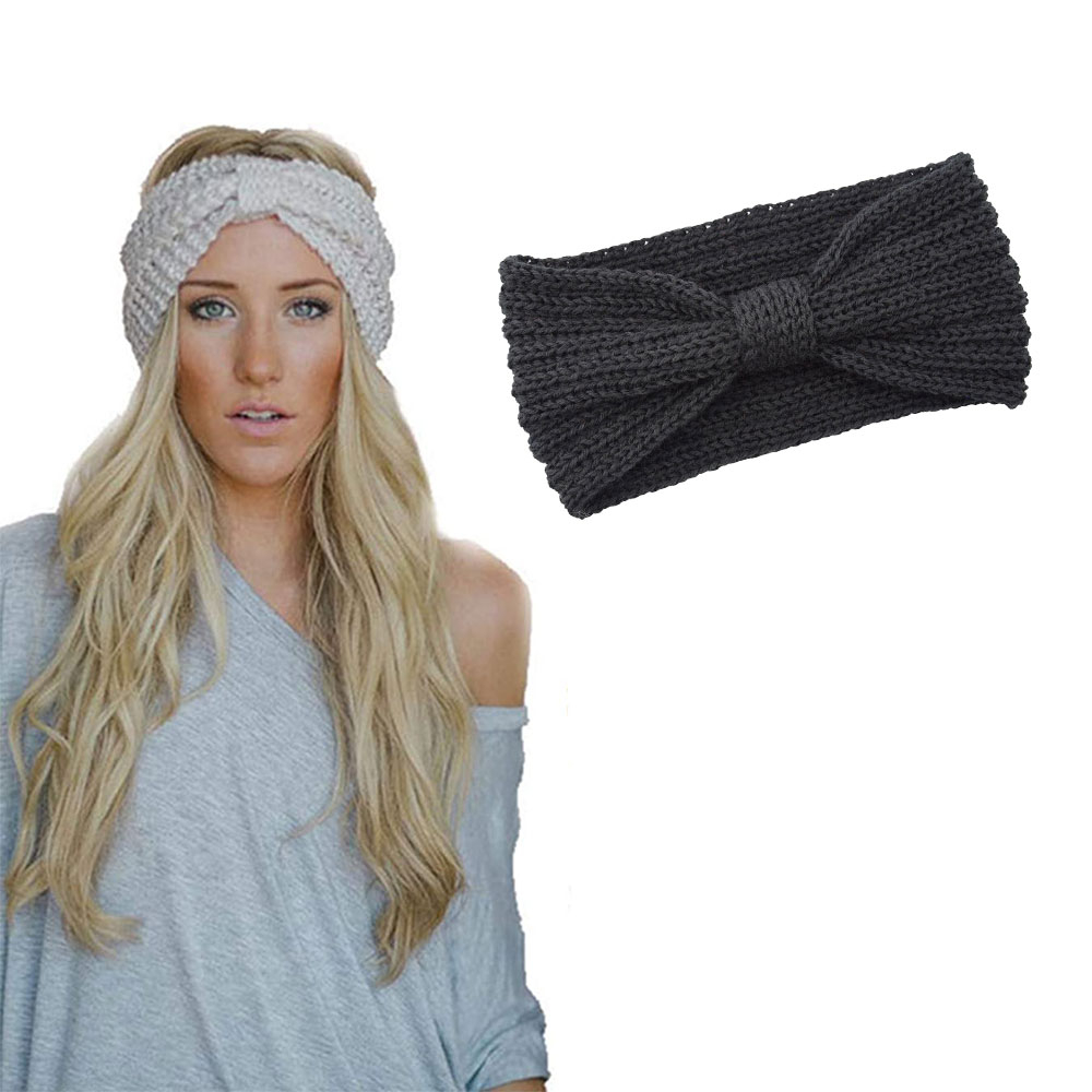 Image of Damen Stirnband Strick Accessoire Bandana mit Knoten (One Size) - Schwarz bei Apfelkiste.ch