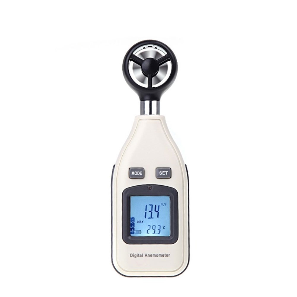Digitaler Windgeschwindigkeitsmesser Temperatur Messgerät Anemometer Wind Messer mit LCD Anzeige + Hintergrundbeleuchtung - Weiss