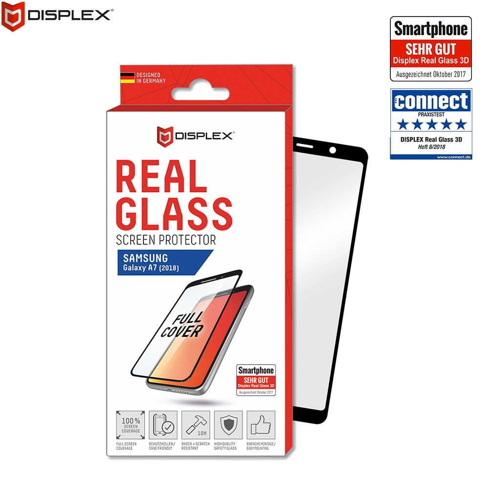 Samsung Galaxy A7 (2018) Panzer Glas 3D Display-Schutzglas Easy-On® Sticker Case Friendly 0.33 mm - Schwarz