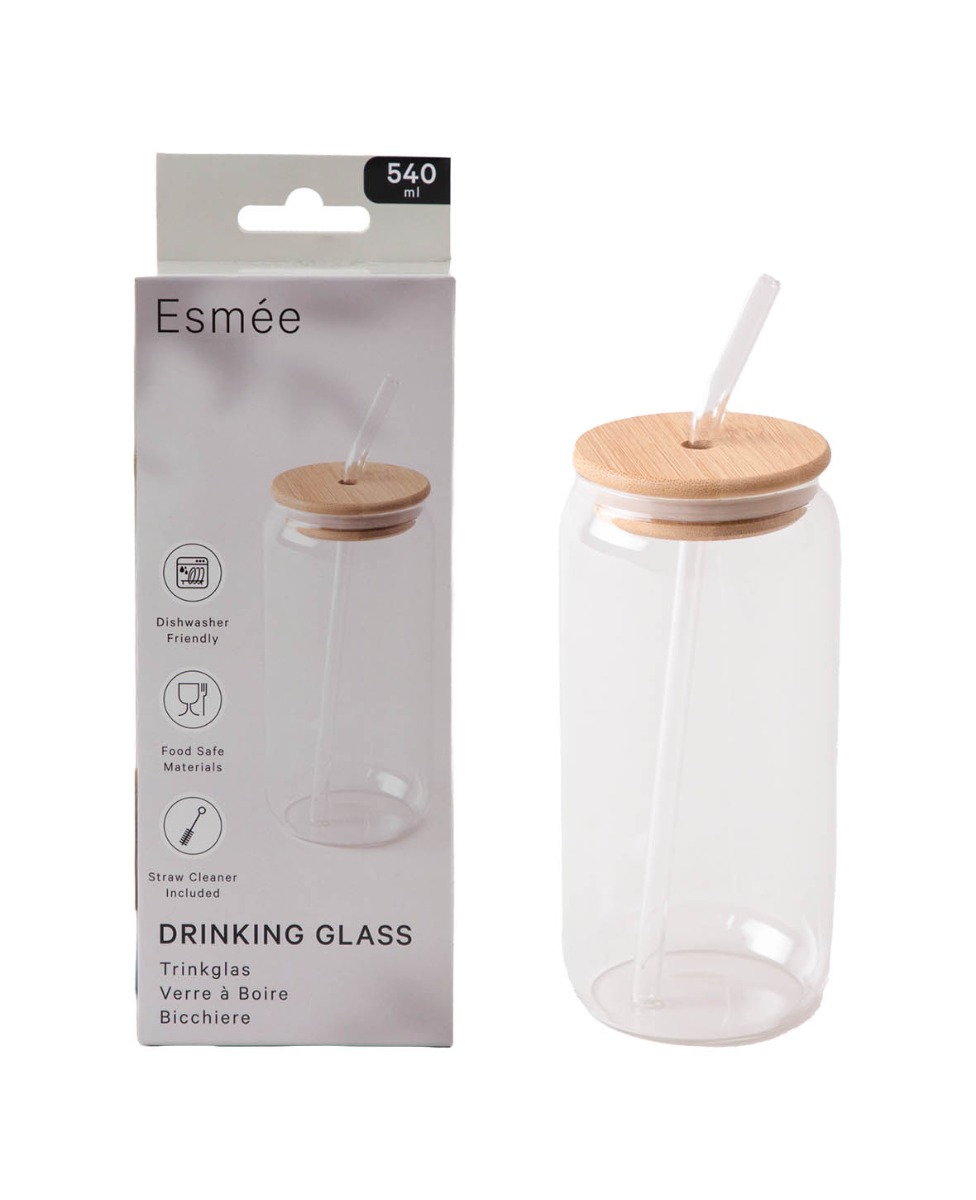 540ml) Glas Cocktail Cup Getränke Becher + Deckel