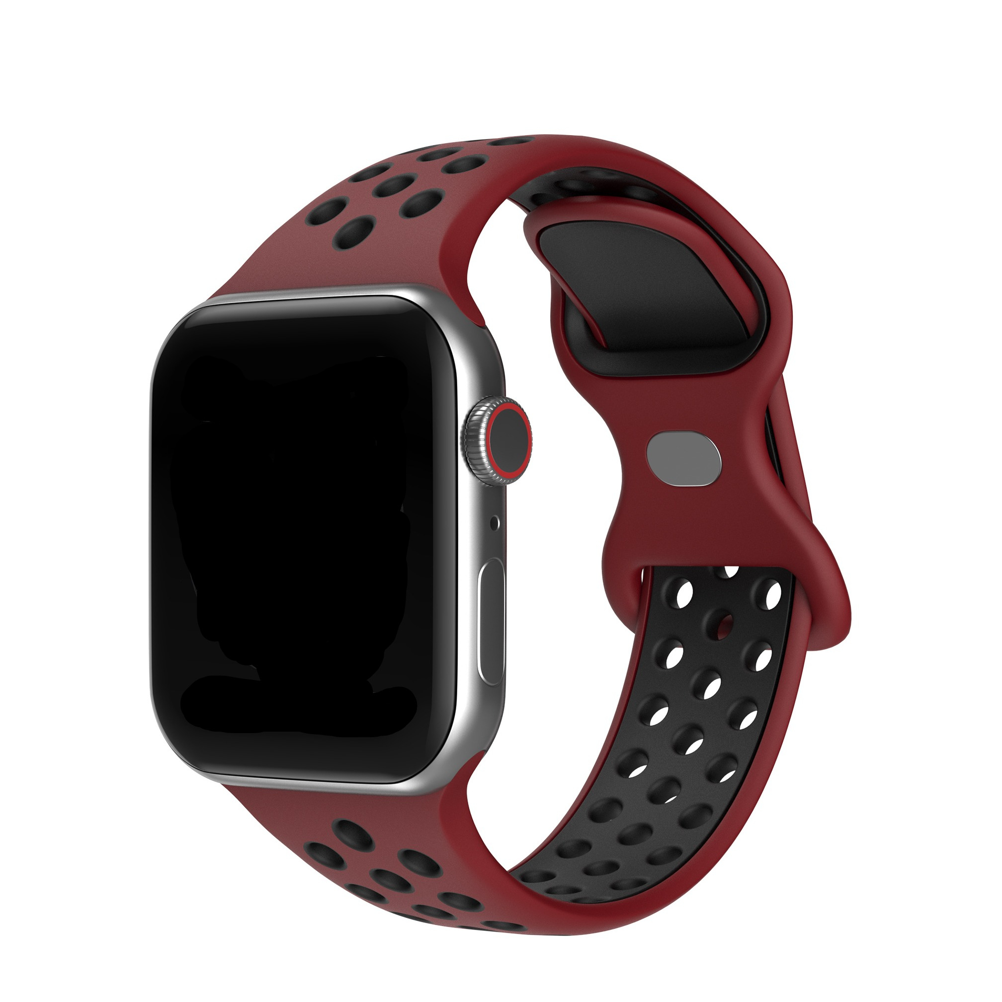 Image of Changee - Apple Watch (41/40/38 mm) Silikon Sport Armband Dual Color (Gelenkumfang: 155-195mm) - Dunkelrot / Schwarz bei Apfelkiste.ch
